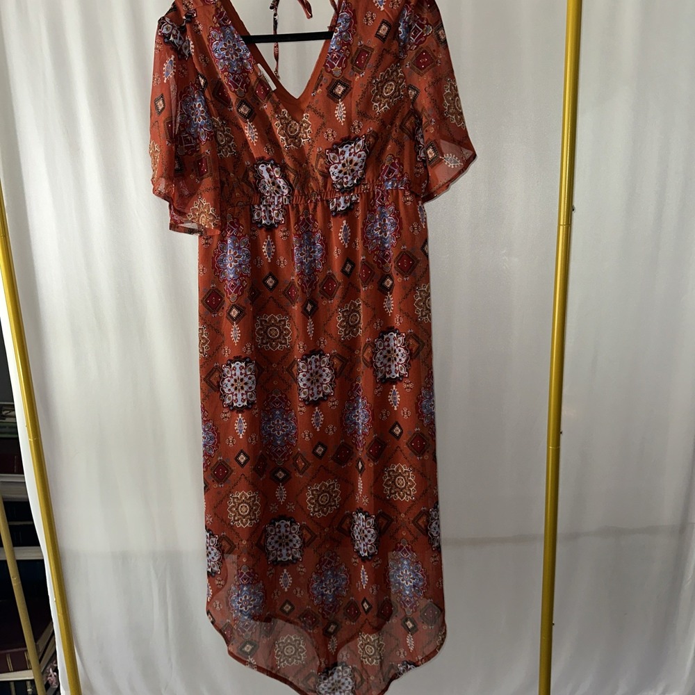 Maurices Short Sleeve Orange Rust Floral Dress Size Large